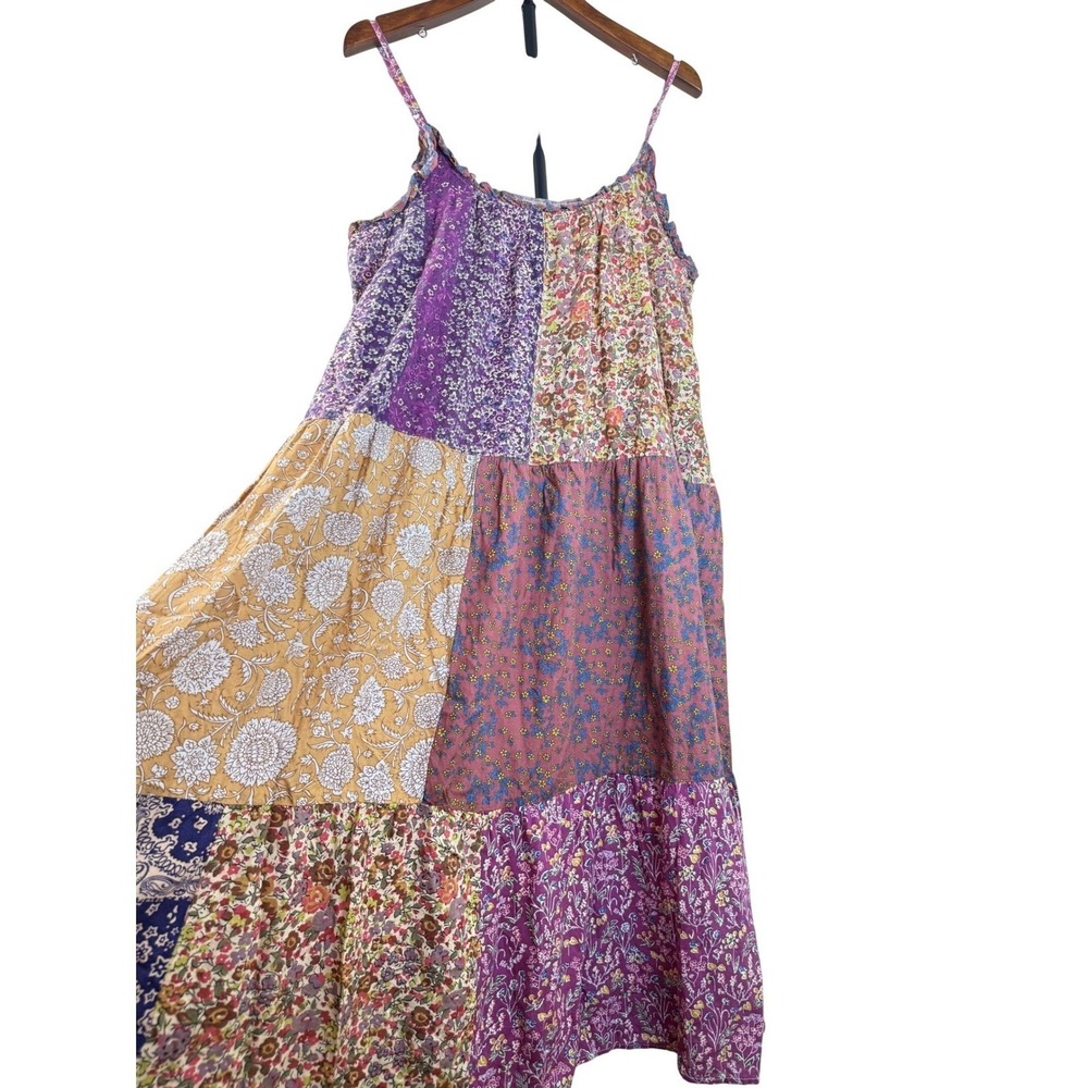 Natural Life Women Patchwork Florean Midi Dress Boho Tiered Flowy Multi L/XL Vtg - Picture 8 of 13